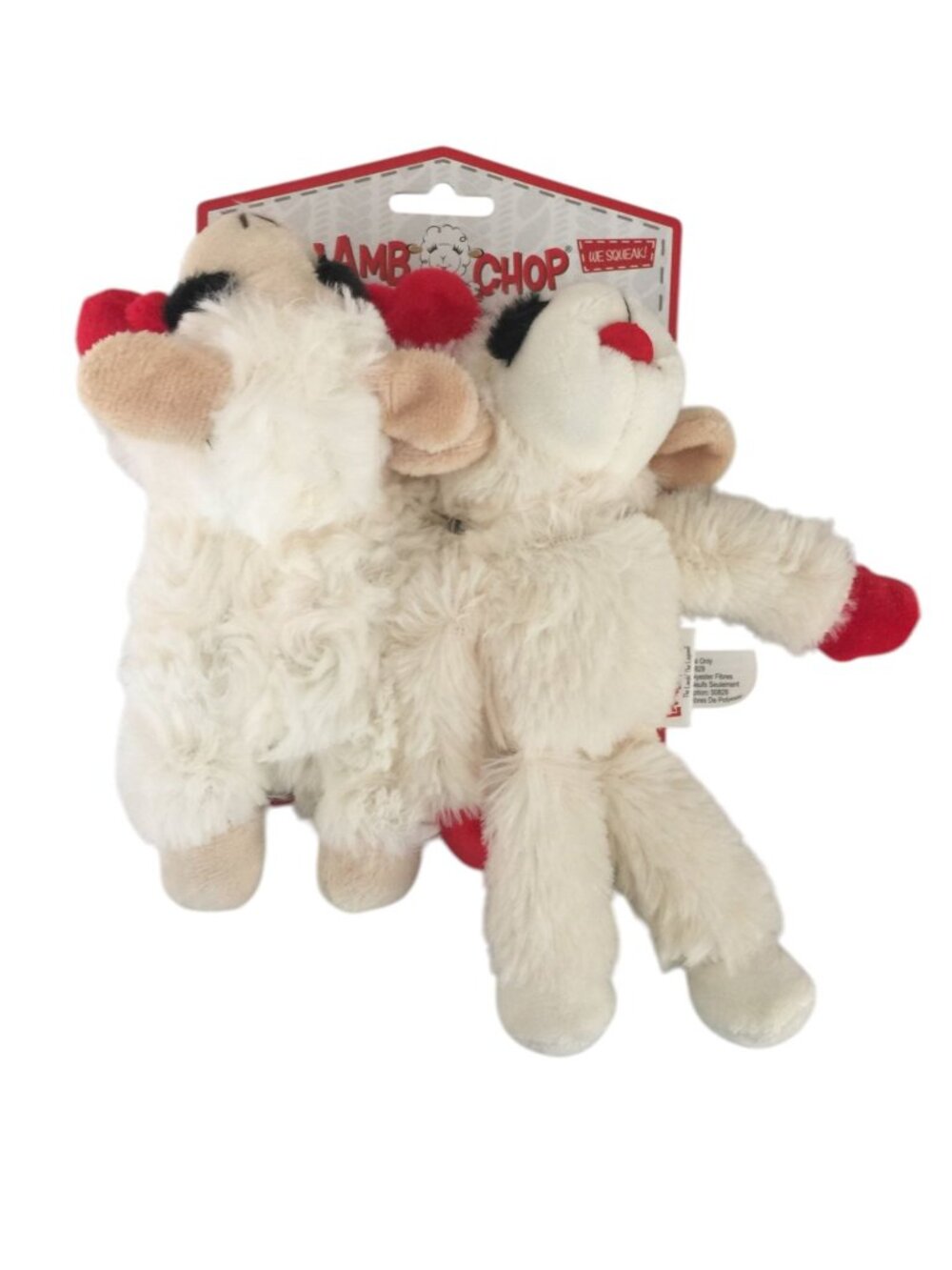 Lamb Chop Mini Lamb Floppy Body Plush Squeak 2 Dog Toys Cream Red